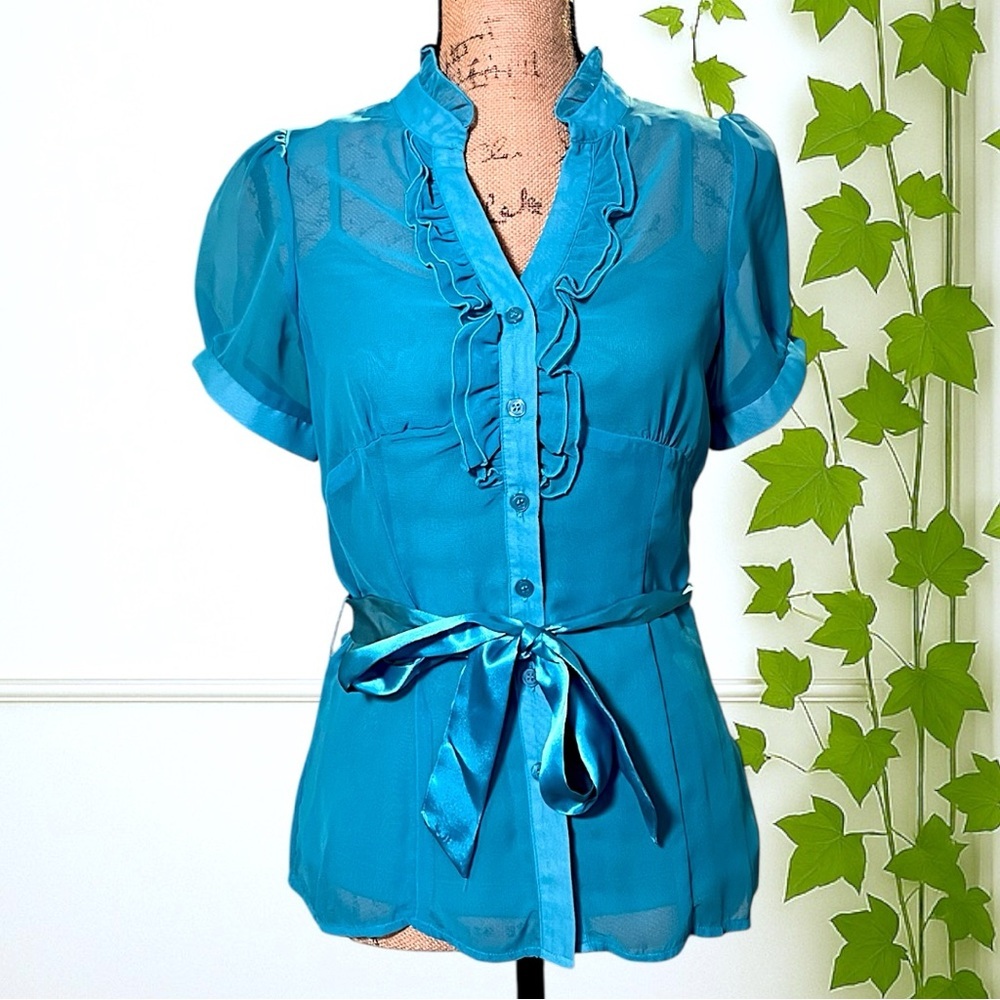 Trixxi Sheer Blouse & Camisole Turquoise Set M